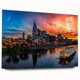 Acrylic print of Nashville skyline in muted tones, suitable as large bedroom or dining room art.