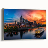 Framed canvas of Nashville landscape in muted colors, ideal for decorating a living room wall.