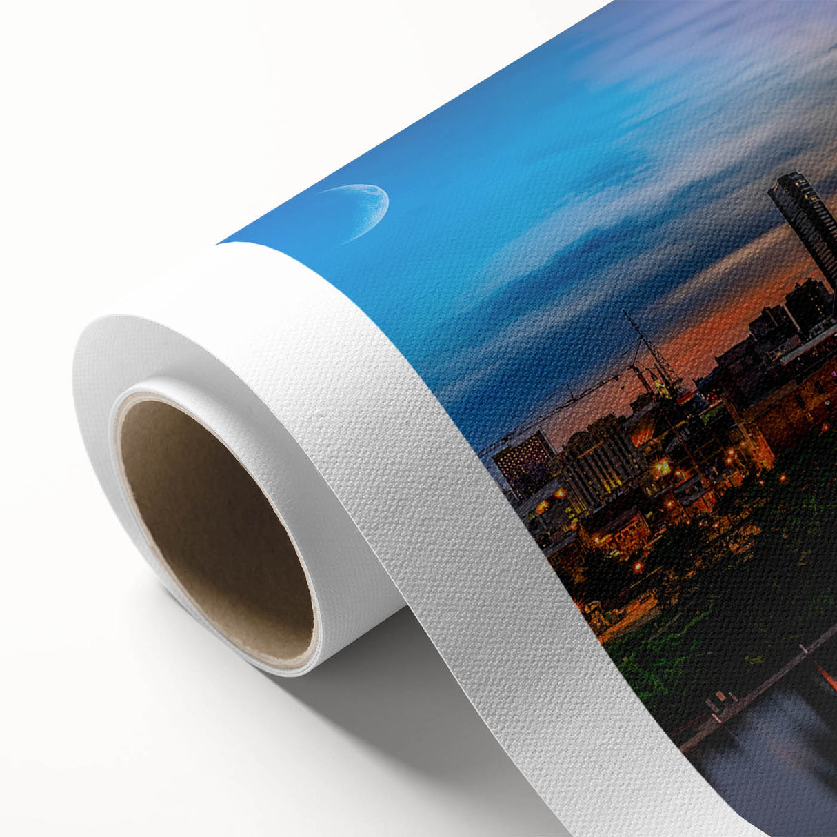Art Deco style poster of Nashville skyline in muted pastel shades on rolled canvas, suitable for nursery wall art.