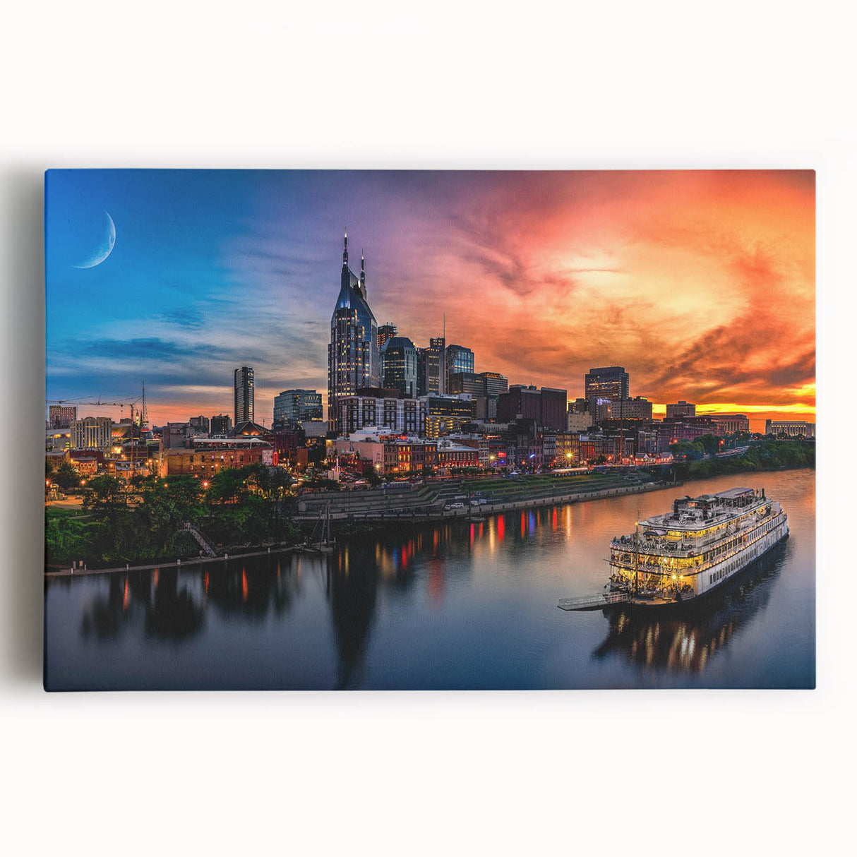 Black and white large art print of Nashville skyline on stretched canvas, ideal for kitchen wall art.
