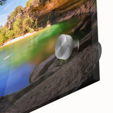 Large abstract wall art of Austin, Texas skyline in muted earth tones on acrylic glass, ideal for dining room art.