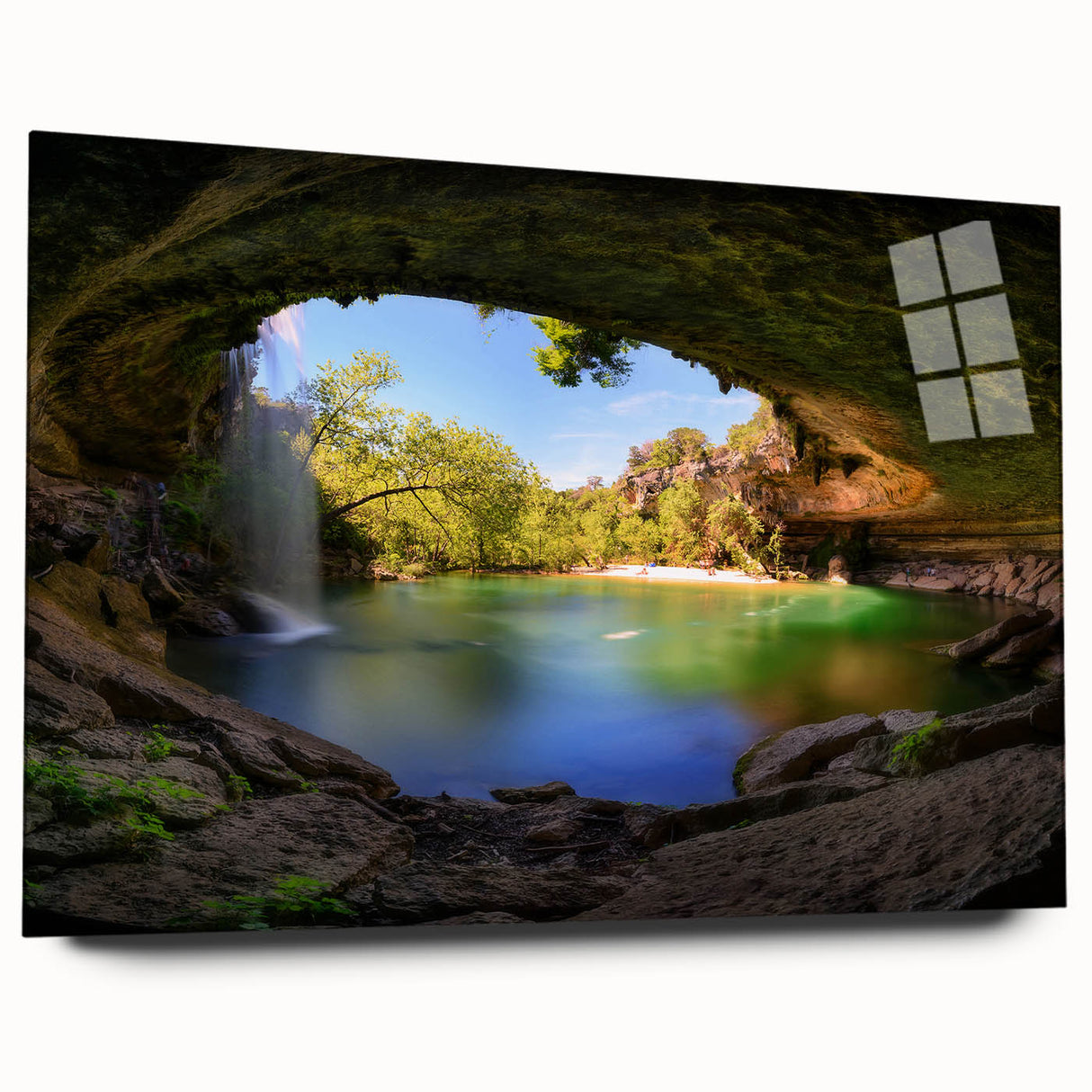 Acrylic print of a large abstract depiction of Austin, Texas, in muted earth tones, ideal for bedroom or dining room art.
