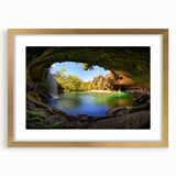 Extra large abstract art print of Austin skyline in textured gold frame, ideal for living room decor.