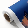 Art deco poster of Dallas skyline in muted metallic tones on rolled canvas, suitable for dining room wall art.