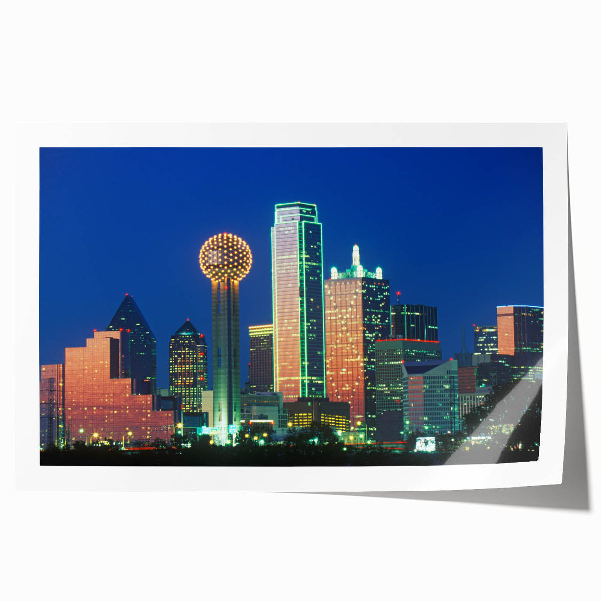 Dallas skyline with pastel hues on a large rolled canvas, suitable as art wall dining room decor.
