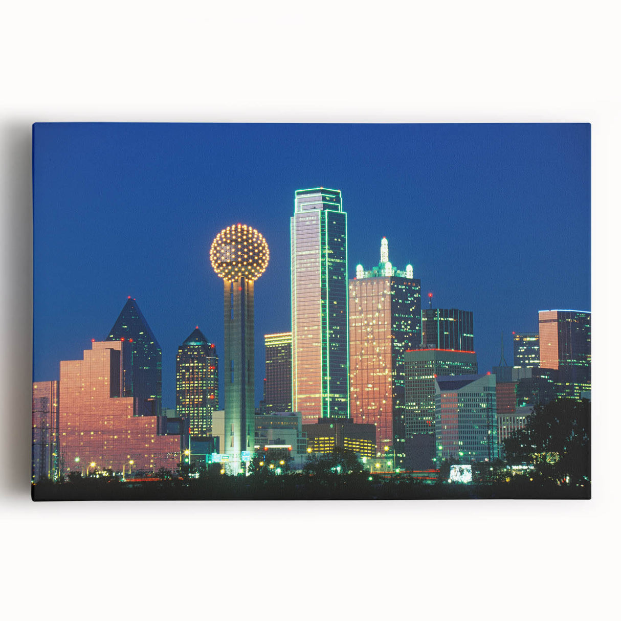 Black and white photograph of Dallas skyline on stretched canvas, suitable for kitchen wall art.