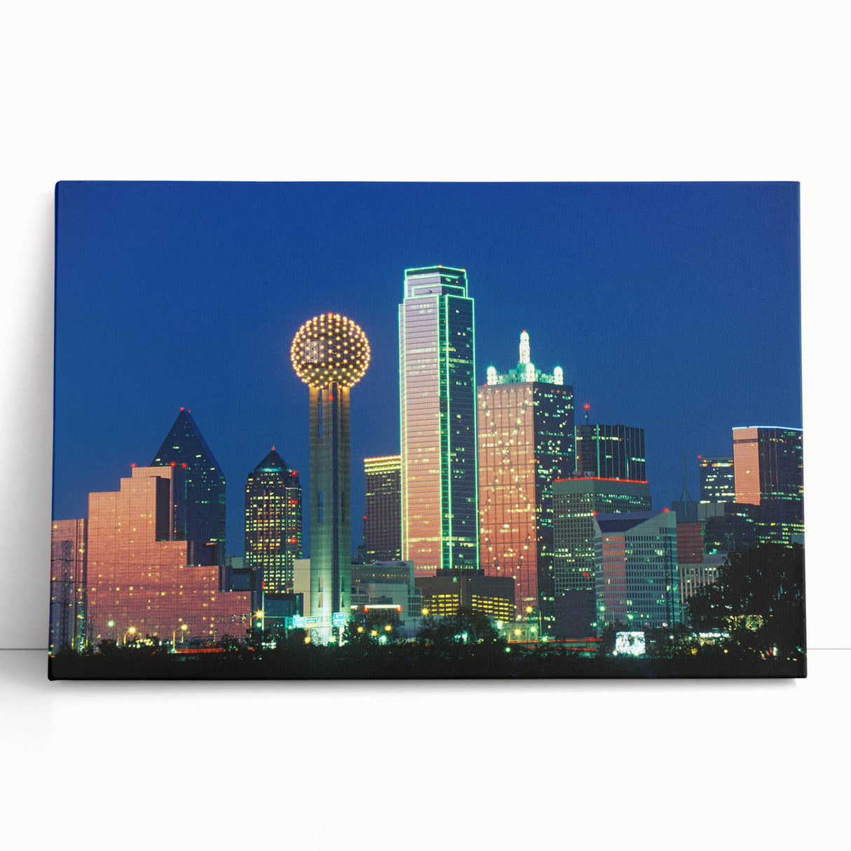 Black and white photo of Dallas skyline on large stretched canvas, ideal for kitchen wall art.