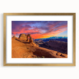 Extra large abstract art print of Utah Arches in textured style, featuring earthy tones, framed in gold.