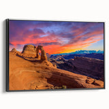 Black and white framed canvas of Arches National Park in Utah, ideal for bedroom wall art.