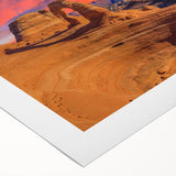 Art deco poster of Arches National Park in muted earth tones on rolled canvas, ideal for dining room wall art.