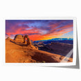 Arches National Park scene in muted earth tones on a rolled canvas, suited for art wall dining room.