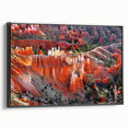 Black and white wall art depicting Bryce Canyon on framed canvas, ideal for bedroom decor.