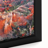 Extra large framed canvas of Bryce Canyon in black with colorful, textured details, ideal for living room decor.