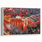 Vintage poster art of Bryce Canyon on a framed canvas, featuring a colorful palette, ideal for living room decor.