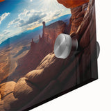 Mid-century modernist acrylic print of abstract Canyonlands scenery, in earthy tones, ideal for dining room art.