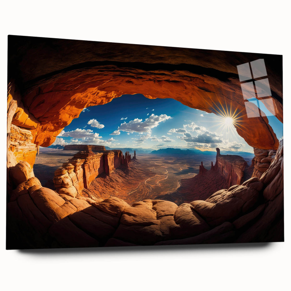 Large abstract wall art of Utah's Canyonlands in muted earth tones on acrylic glass.