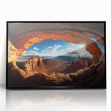 Large abstract wall art of Canyonlands, USA, in muted earth tones on a black framed acrylic.