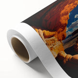 Art deco poster of Canyonlands with muted earth tones on rolled canvas, ideal for nursery wall art.