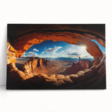 Black and white stretched canvas featuring a panoramic view of Canyonlands, ideal for kitchen wall art or bedroom ambiance.
