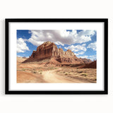 Extra large textured abstract art print of colorful Utah Capitol Reef scenery on a black framed mat.