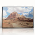 Large abstract wall art of Utah's Capitol Reef in muted earth tones on a framed acrylic.