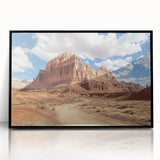 Large abstract wall art of Utah's Capitol Reef in muted earth tones on a framed acrylic.