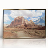 Large art print of Capitol Reef, Utah in subdued earth tones on a framed acrylic, ideal for modern art wall decor.