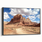 Black and white landscape art painting of Capitol Reef, Utah on framed canvas, suitable for bedroom wall decor.