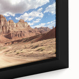 Extra large framed canvas of a textured Utah Capitol Reef scenery in black with vibrant color accents.