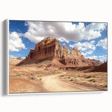 Vintage poster art of Capitol Reef, Utah, in vibrant colors on a white-framed canvas, ideal for living room decor.