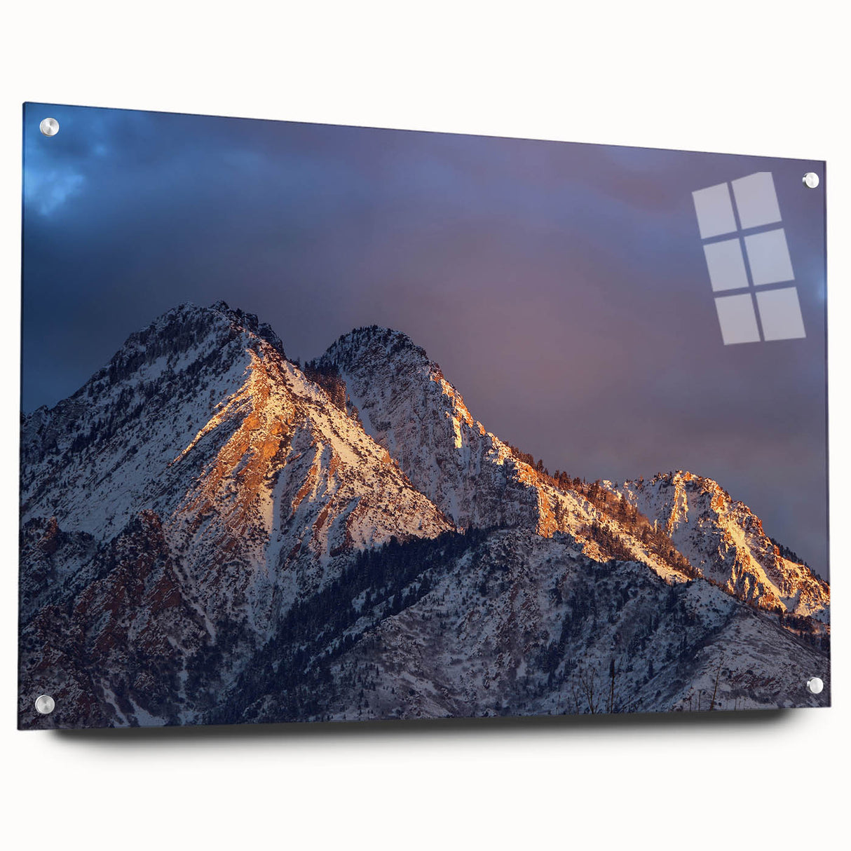 Acrylic print of Salt Lake City with vibrant twilight hues, ideal for dining room art.