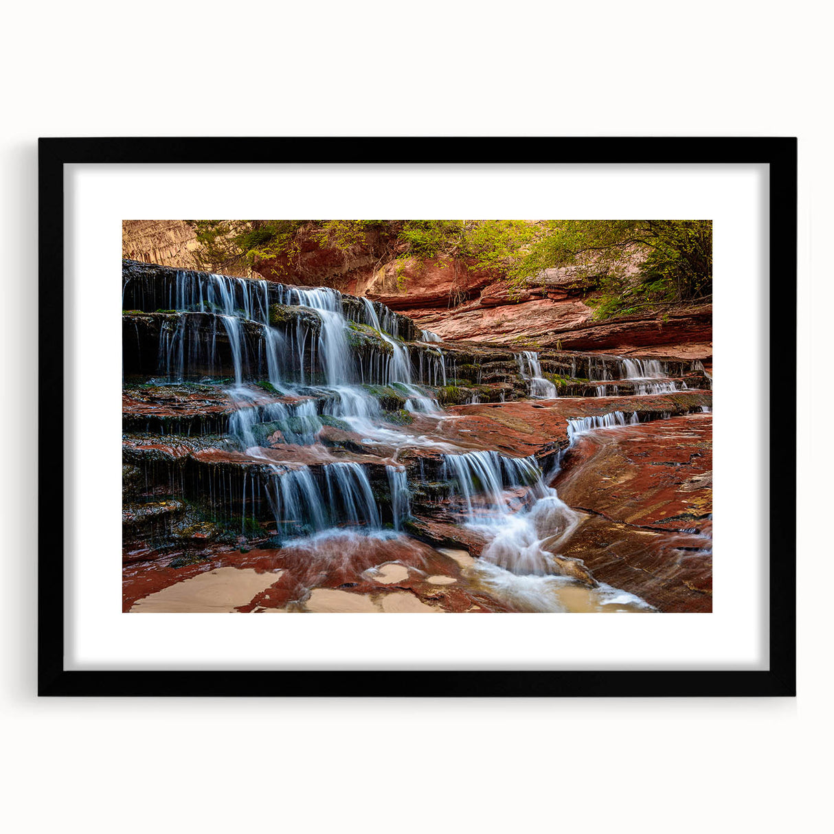 Extra large abstract art print of Zion National Park in vibrant, colorful hues on a black framed canvas.