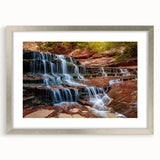 Textured art of abstract Zion National Park scenery in muted earth tones on a silver-framed mat, ideal for bedroom art.