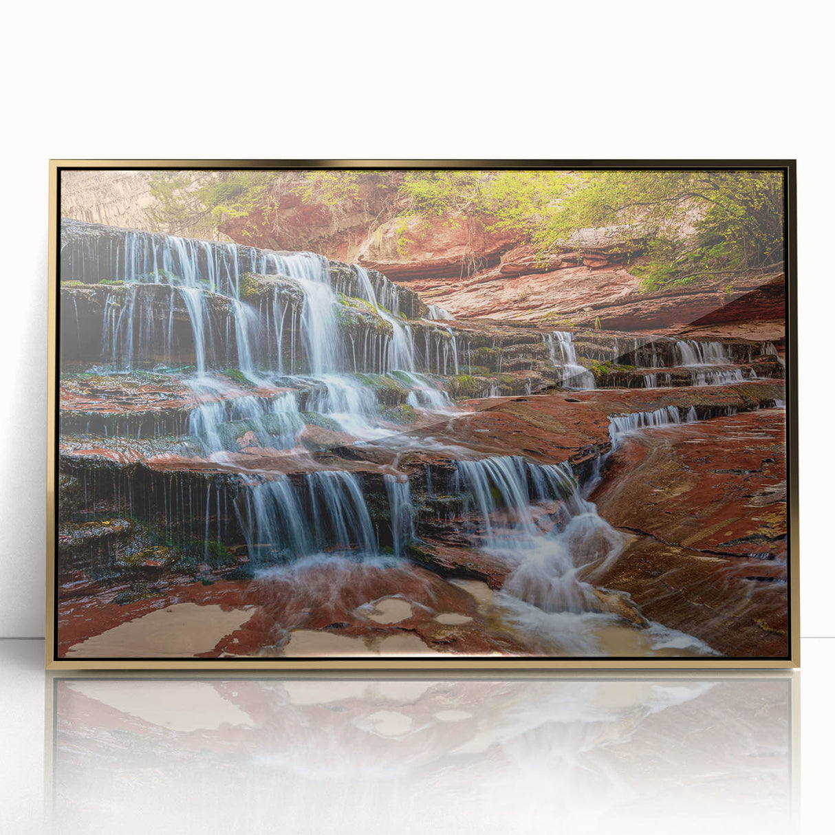 Large art print of Zion National Park in muted earth tones on a framed acrylic, suitable for modern art wall decor.