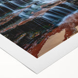 Art deco poster of Zion National Park in muted earth tones on rolled canvas, suitable for dining room decor.
