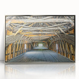 Mid-century modernist art depicting Vermont scenery in muted earth tones on a framed acrylic print.