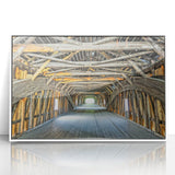 Art Deco style poster of Vermont scenery on framed acrylic, featuring muted green and blue tones, ideal for nursery wall art.