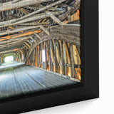 Extra large framed canvas featuring a textured depiction of Vermont scenery in black with colorful accents.
