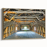 Framed canvas depicting a vintage-style Vermont landscape in muted gold and black tones, suitable for bedroom decor.