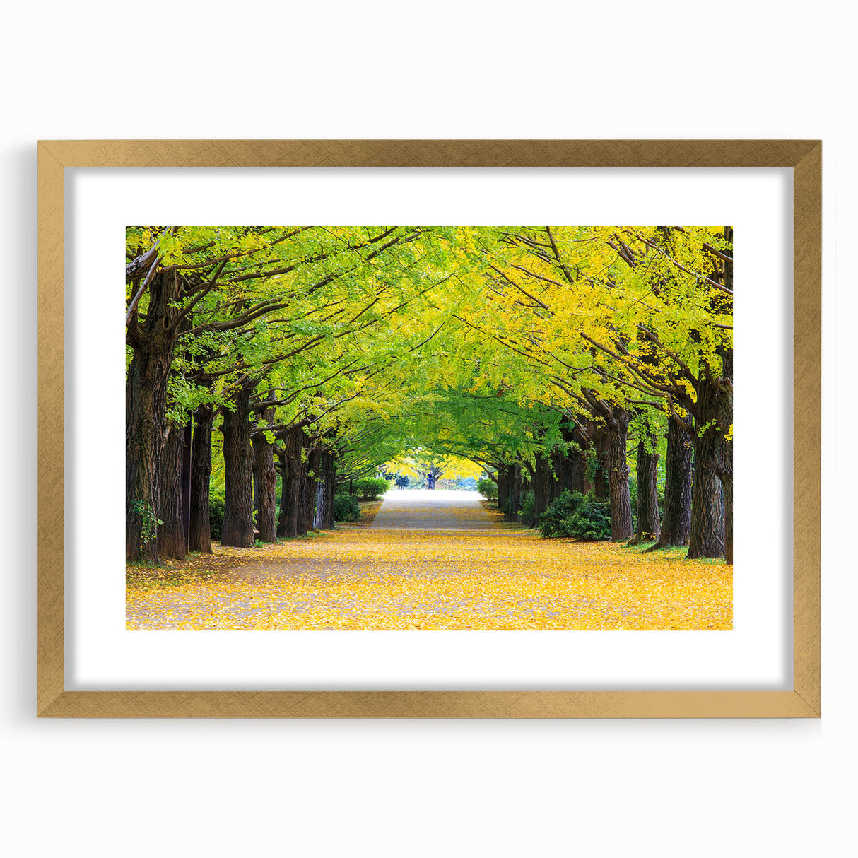 Extra large abstract art print of Virginia scenery in gold frame, featuring textured brush strokes in earth tones.