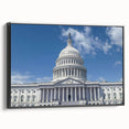 Black and white framed canvas of Washington D.C. Capitol, ideal for bedroom wall decor.