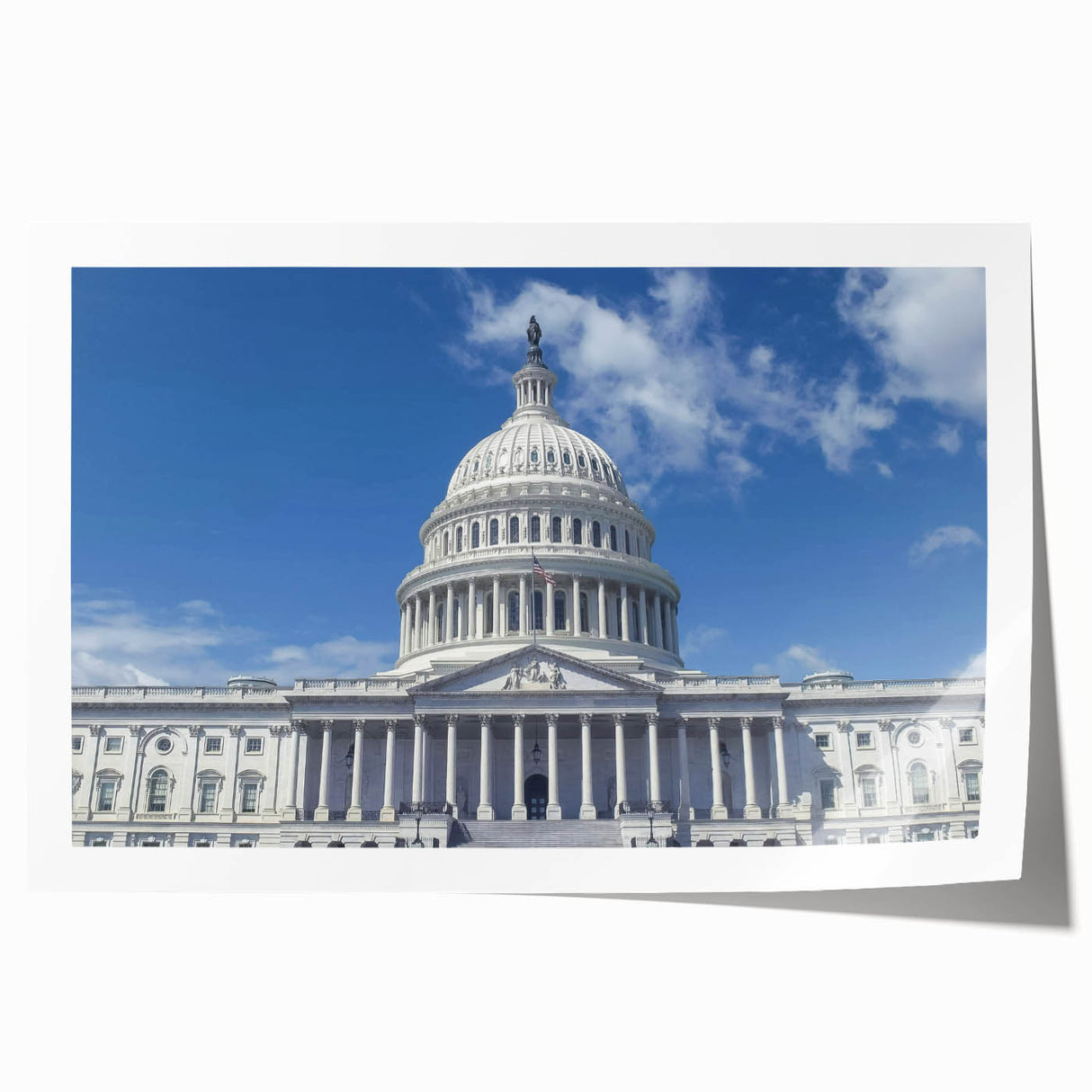 Rolled print of Washington D.C. Capitol with soft pastel shades, ideal for art wall dining room decor.