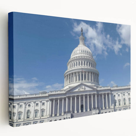 Washington DC Capitol building depicted in muted colors on a large stretched canvas, suitable for kitchen wall art.