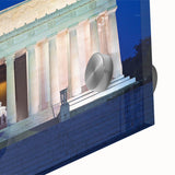 Abstract depiction of Washington D.C. in muted gray and blue tones on a large acrylic print, suitable for dining room art.