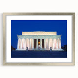 Textured art print of abstract Washington DC Lincoln Memorial in muted gray tones on a framed silver mat.