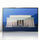 Mid-century modernist art of Lincoln Memorial in muted colors on acrylic print, suitable for modern art wall decor.