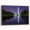 Black and white framed canvas of Washington D.C. monuments in a vintage poster style, suitable for bedroom wall decor.