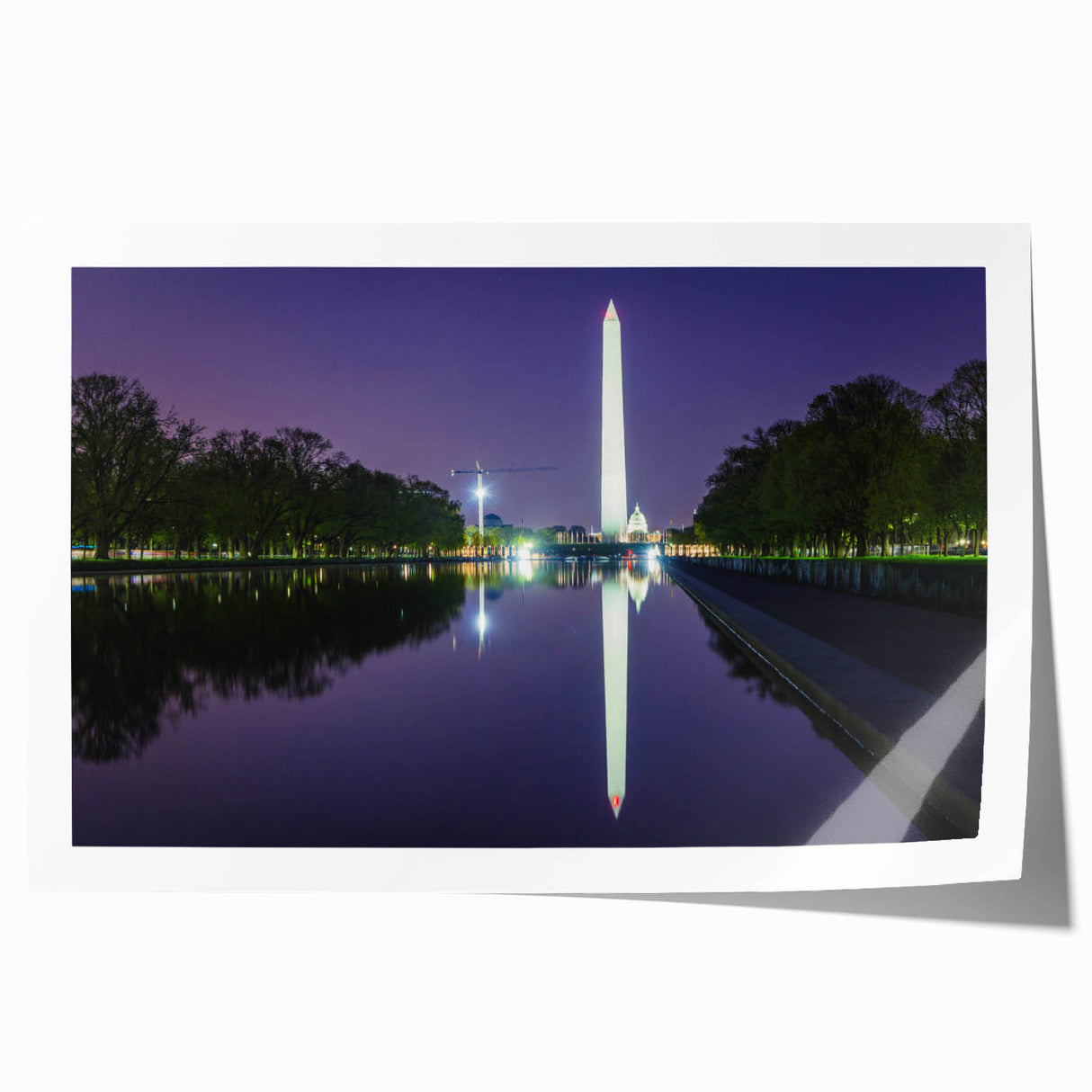 Washington DC monument scenery in muted gray tones on a rolled print, suitable for art wall dining room.
