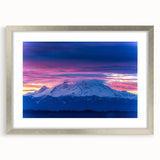 Textured art print of Mount Rainier in muted earth tones on a framed canvas, suitable for bedroom wall decor.