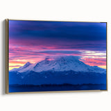 Framed canvas of Mount Rainier landscape in muted earth tones, ideal for bedroom wall art.